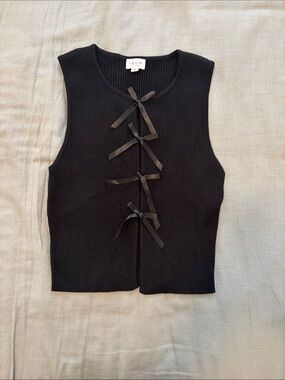 Black Ribbed Tank with Ribbon Bows